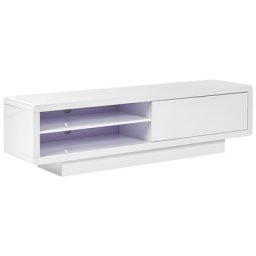 TV-Möbel Weiß MDF Platte 158 x 39 cm Hochglanz Niedrig mit Stauraum 1 Schublade 2 Regalen Modern Minimalistisch Aufbewahrung Wohnzimmer