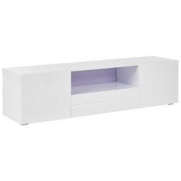 TV-Möbel Weiß MDF Platte 160 x 39 cm Hochglanz Niedrig mit Stauraum 1 Schublade 2 Türen 1 Regal Modern Minimalistisch Aufbewahrung Wohnzimmer