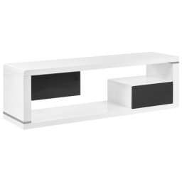 TV-Möbel Weiß und Schwarz MDF Platte 140 x 39 cm Hochglanz Niedrig mit Stauraum 2 Schubladen 1 Regal Offen Modern Minimalistisch Wohnzimmer