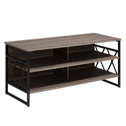 TV Möbel Holzoptik Spanplatte Pulverbeschichtetes Metall 56 x 120 x 51 cm Modern Elegant Praktisch Multifunktional Offene Fächern Wohnzimmer