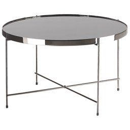 Kaffeetisch Schwarz/Silber Glas Eisen rund ⌀ 63 cm Klassisch Elegant Multifunktional Wohnzimmer