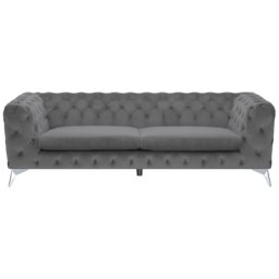 Sofa Grau Samtstoff 3-Sitzer Chesterfield Stil Klassisch Wohnzimmer
