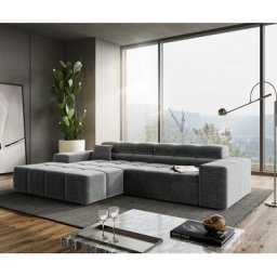 DELIFE Ecksofa Phia 280x180 cm Velour Grau Recamiere links, Ecksofas