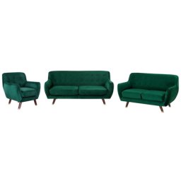 Sofa Set Dunkelgrün Samtstoff Sitzgruppe Klassisch Minimalistisch Wohnzimmer