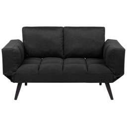 Sofa Schwarz Polsterbezug 2-Sitzer Schlaffunktion Skandinavisch Wohnzimmer