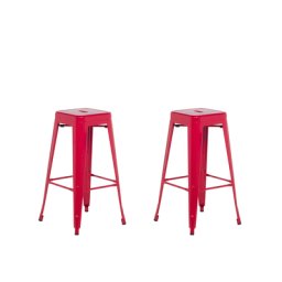 Trendy Barhocker 2er Set Rot Metall 76 cm Industriell