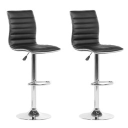 Barhocker 2er Set Schwarz Kunstleder Silber Metall Höhenverstellbar Modern Wohnzimmer Esszimmer Möbel
