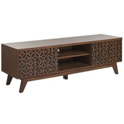 TV Möbel Dunkler Holzfarbton MDF Platte 45 x 140 x 40 cm Regal Schrank Retro Elegant Schwarzes Geometrisches Muster Multifunktional Wohnzimmer