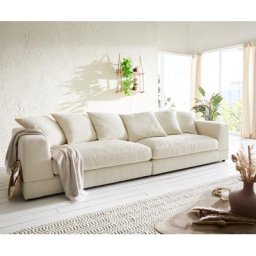 DELIFE Big-Sofa Justo 310x110 cm Bouclé Creme-Weiß, Big Sofas