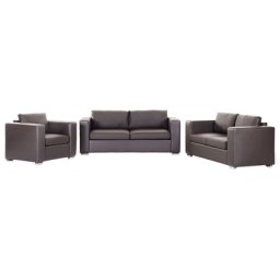 Sofa Set Braun Echtleder Sitzgruppe Minimalistisch Wohnzimmer