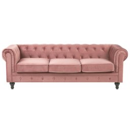 Sofa Rosa Samtstoff 3-Sitzer Chesterfield Stil Glamourös Wohnzimmer