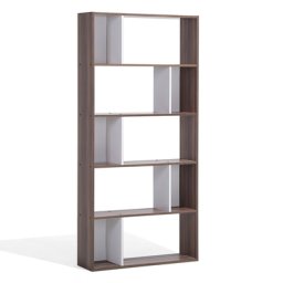 Bücherregal Dunkler Holzfarbton Weiß MDF Platte Spanplatte 174 x 83 x 23 cm Skandinavisch Minimalistisch 5 Fächer Viel Stauraum Wohnzimmer