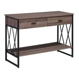 Konsolentisch Braun mit Schwarz 46 x 107 cm MDF Tischplatte Holzoptik 2 Schubladen Rechteckig Industriell