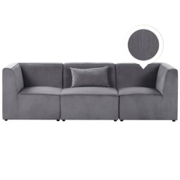 Sofa Grau Polsterbezug aus Cord mit Armlehnen Kissen 3-Sitzer Modulsofa Wohnzimmermöbel Modern Wohnzimmer Salon Wohnecke Sitzecke