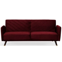 Sofa Dunkelrot Samtstoff 3-Sitzer Schlaffunktion Retro Modern Wohnzimmer