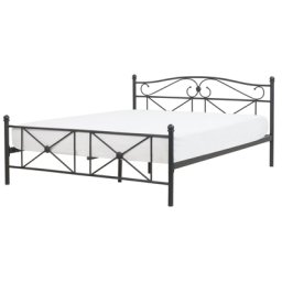 Metallbett Schwarz 160 x 200 cm Mit Lattenrost Stabile Konstruktion Metall Verzierungen Romantisch Klassisch