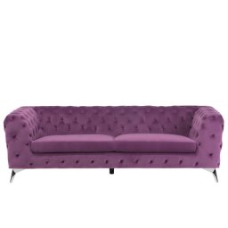Sofa Violett Samtstoff 3-Sitzer Chesterfield Stil Klassisch Wohnzimmer