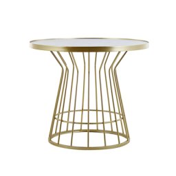 Couchtisch Weiß MDF-Platte Marmor Optik Rund 50 cm mit Goldenem Metallgestell Modern Glamour Stil Sofatisch für Wohnzimmer Salon Möbel