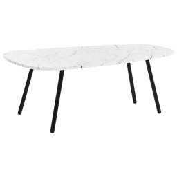 Couchtisch Weiß MDF-Platte Marmor Optik Oval 100x60 cm mit Schwarzem Metallgestell Modern Glamour Stil Sofatisch für Wohnzimmer Salon Möbel