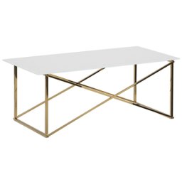 Couchtisch Weiß mit Gold 50 x 100 cm Glasplatte Beinen aus Edelstahl Metallglanz Luxuriös Rechteckig Modern