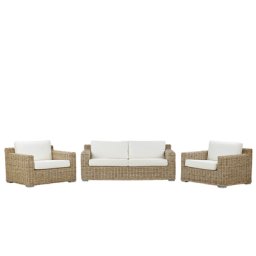 Lounge 4er Set Hellbraun Rattanoptik Dekorativ Praktisch Klassisch mi schwarze Untergestell Modern