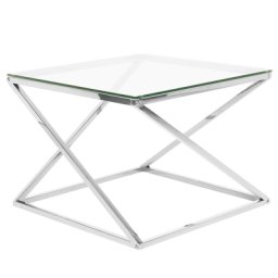 Beistelltisch Silber Transparent 60 x 60 cm Glasplatte Edelstahl Poliert Metallbeinen Quadratisch Modern