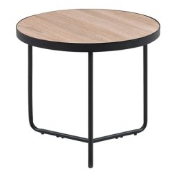 Couchtisch Heller Holzfarbton / Schwarz MDF Platte Stabiles Metallgestell Klein Rund Modern Industriell
