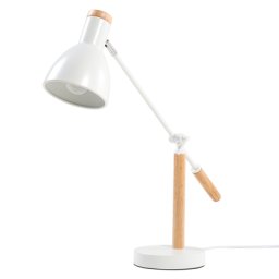 Büroleuchte Weiß Metall und Holz 50 cm Arm und Schirm verstellbar Kabel mit Schalter Industrie Look