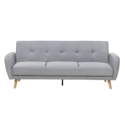 Sofa Hellgrau Polsterbezug 3-Sitzer Schlaffunktion Klassisch Modern Wohnzimmer