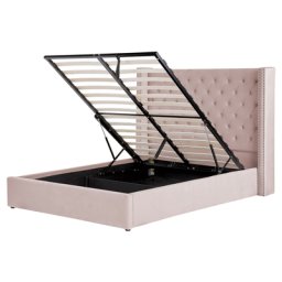 Bett mit Bettkasten Rosa Gepolstert 160 x 200 cm Lattenrost Hohes Kopfteil Knopfheftung Nieten Retro Klassisch Schlafzimmer