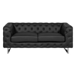 Sofa Schwarz Kunstleder 2-Sitzer Chesterfield Stil Glamourös Wohnzimmer