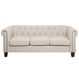 Sofa Beige Polsterbezug 3-Sitzer Chesterfield Stil Klassisch Wohnzimmer