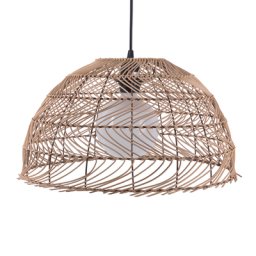 Hängeleuchte Hellbraun Rattan Halbkugel Schirm mit Gitter und Korbgeflecht Glühbirnen-Optik Ethno Stil
