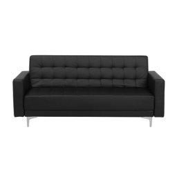 Sofa Schwarz Kunstleder 3-Sitzer Schlaffunktion Klassisch Wohnzimmer
