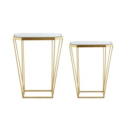 Beistelltische 2er Set Spiegel/Gold aus Glas und Metal Sechseckige Wohnzimmer Modern