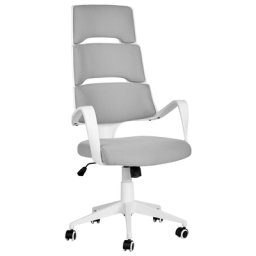 Bürostuhl Grau und Weiß aus Stoff Höhenverstellbar Drehbar auf Rollen Bequemer Drehstuhl Modernes Design für Büro Home Office