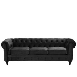 Sofa Schwarz Samtstoff 3-Sitzer Chesterfield Stil Glamourös Wohnzimmer