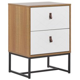 Moderner Nachttisch Heller Holzfarbton / Weiß 2 Schubladen MDF- Platte Metall für Schlafzimmer für Wohnzimmer
