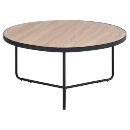 Couchtisch heller Holzfarbton / Schwarz MDF Platte Stabiles Gestell Rund Modern Industriell