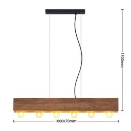 Lindby Malwin Holz-Pendelleuchte, lang, 6-fl., E27