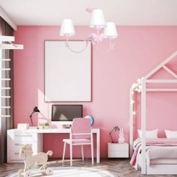 Euluna Kronleuchter Alice, pink, drei weiße Stoffschirme