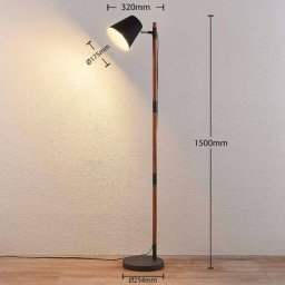 Lindby Stehleuchte Birte, schwarz mit Holzelement