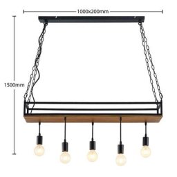Lindby Kirista Pendelleuchte, fünfflammig, Holz
