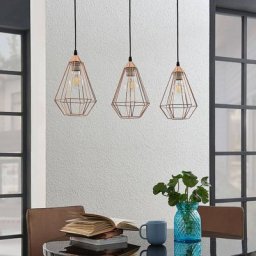 Lindby Pendelleuchte Elda mit Käfigen, länglich, kupfer