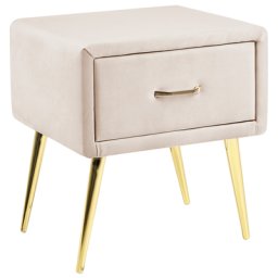 Nachttisch Beige Samt 38 x 46 x 49 cm mit Metallgestell Gold 1 Schublade Rechteckig Aufbewahrung Modern Glamourös Möbel für Schlafzimmer Flur