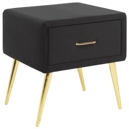 Nachttisch Schwarz Samt 38 x 46 x 49 cm mit Metallgestell Gold 1 Schublade Rechteckig Aufbewahrung Modern Glamourös Möbel für Schlafzimmer Flur
