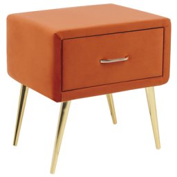 Nachttisch Orange Samt 38 x 46 x 49 cm mit Metallgestell Gold 1 Schublade Rechteckig Aufbewahrung Modern Glamourös Möbel für Schlafzimmer Flur