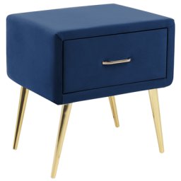 Nachttisch Blau Samt 38 x 46 x 49 cm mit Metallgestell Gold 1 Schublade Rechteckig Aufbewahrung Modern Glamourös Möbel für Schlafzimmer Flur