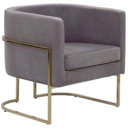 Cocktailsessel Grau Polsterbezug aus Samtstoff mit Metallgestell in Gold halbrunde Form Glamouröser Edler Stil