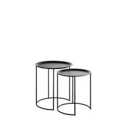 Beistelltisch 2er Set Schwarz Pulverbeschichtetes Universelle Konstruktion Couchtische Metall Rund Modern
